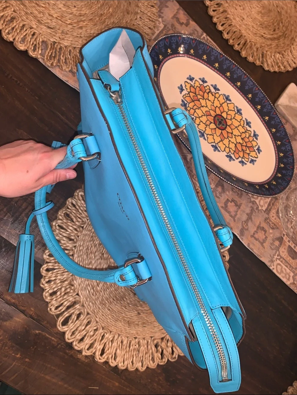 Coach Legacy Candace Caryall Tote Handbag in Robins Egg Blue with COA - Picture 10 of 13